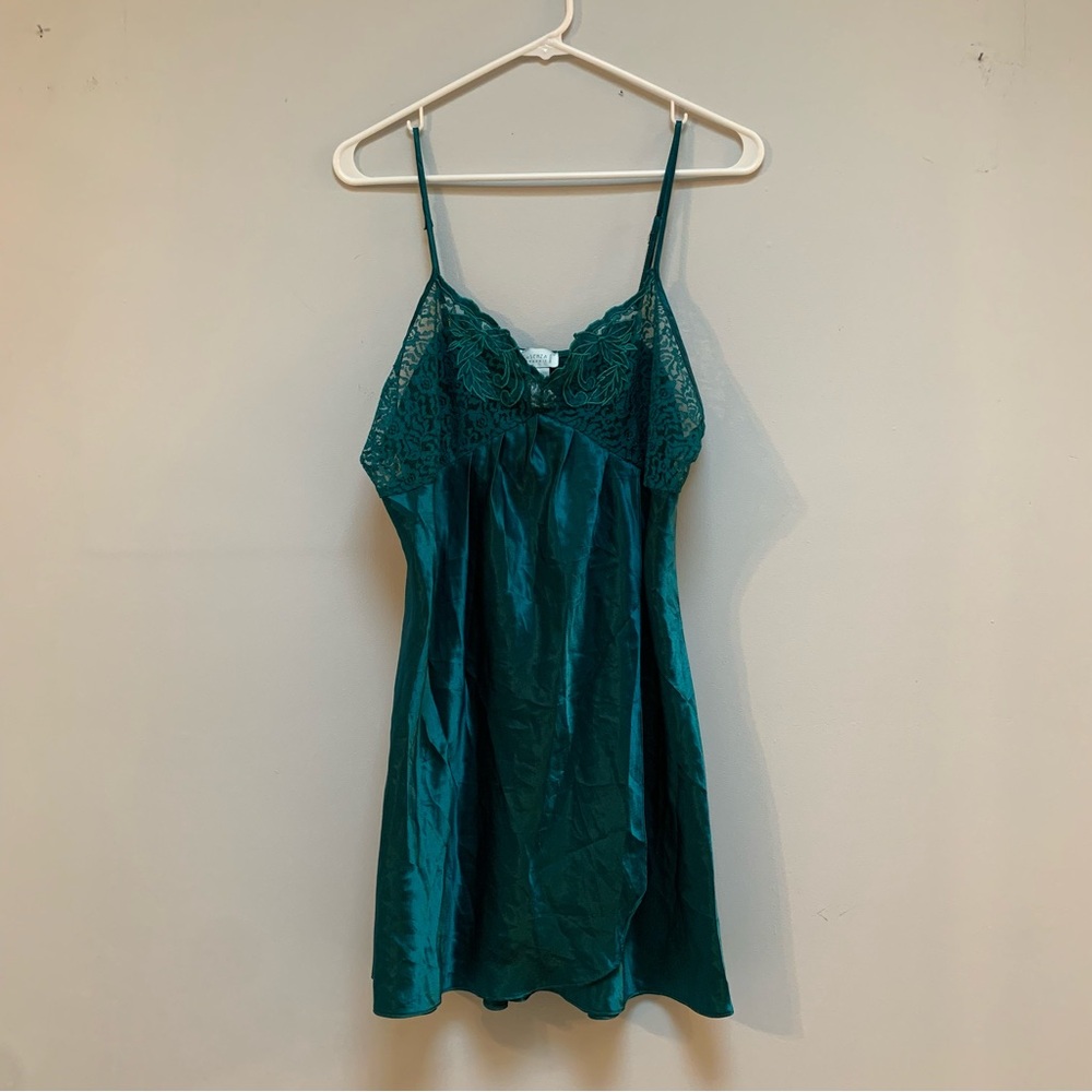 Elegant Teal Lace Trim Vintage La Senza Chemise